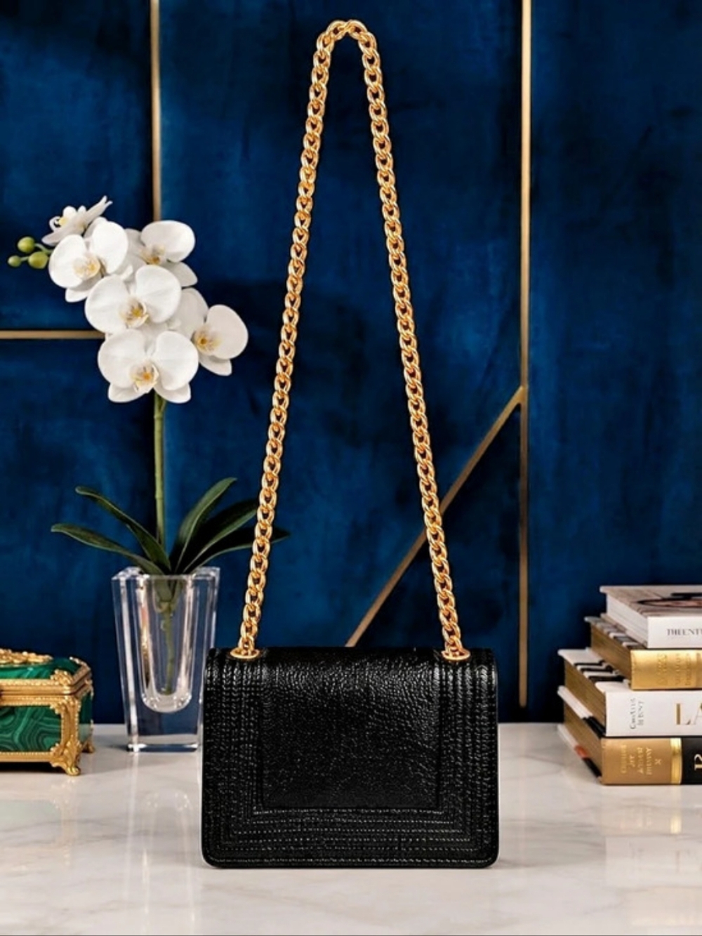 Mini Chain Flap Square Bag Black